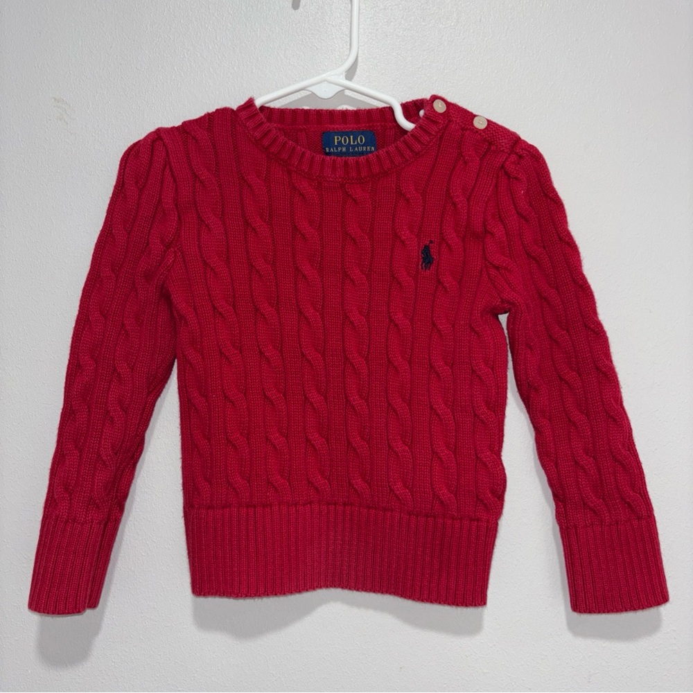 Polo Ralph Lauren Kids Sz 3T Pullover Red Cable-knit Long Sleeve Cotton Sweater